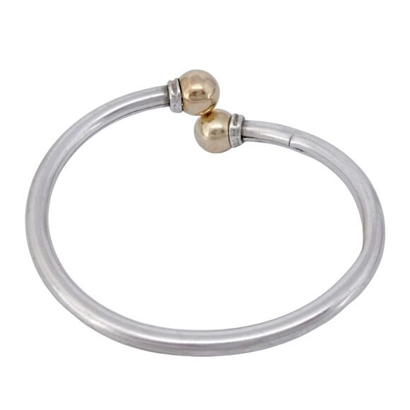 Cracked Vintage Sterling Silver 925 Brass Tipped Bangle Bracelet 6.5" - Picture 5 of 11